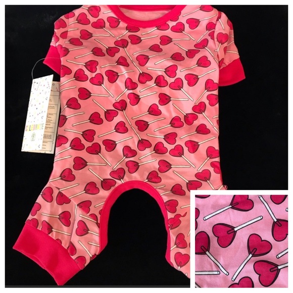 🆕 Valentines Hotel Doggy Dog Onesie Pink Heart Sucker All Over Print PJs - Picture 2 of 12